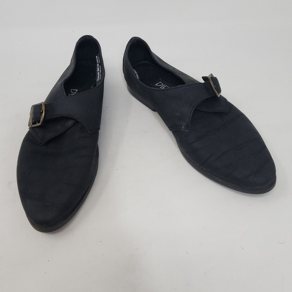 Diesse Monk Strap Loafers Women 7 Black Leather Pointed Toe Buckle Flats Vintage